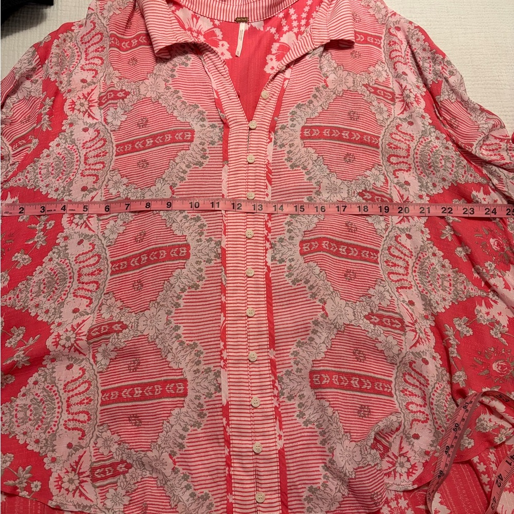 Free People Flowy Pink Long Sleeve Patterned Shirt xl X-large - Picture 9 of 11